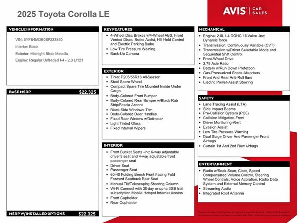 2025 TOYOTA COROLLA LE