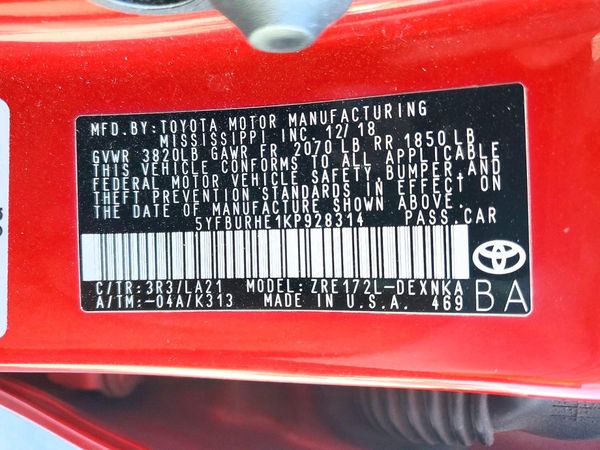 2019 TOYOTA COROLLA L/LE/SE/XLE/XSE