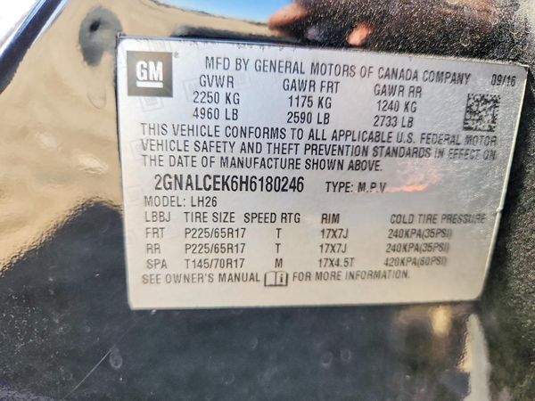 2017 CHEVROLET EQUINOX LT / FL — VINS