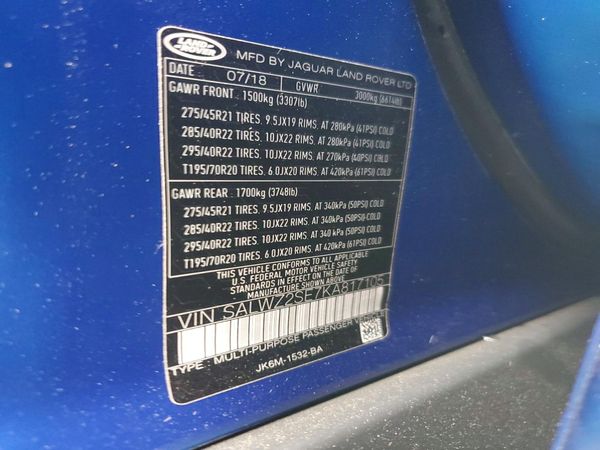 2019 LAND ROVER RANGE ROVER SPORT SVR