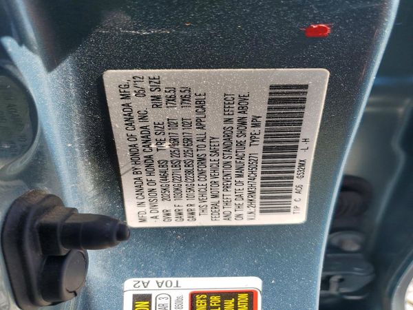 2012 HONDA CRV EX-L — VINS