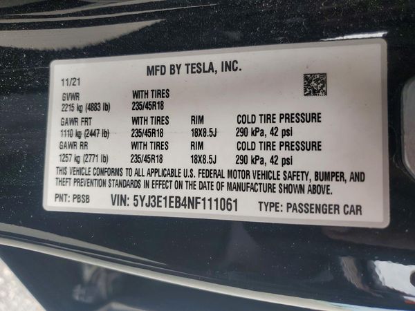 2022 TESLA MODEL 3