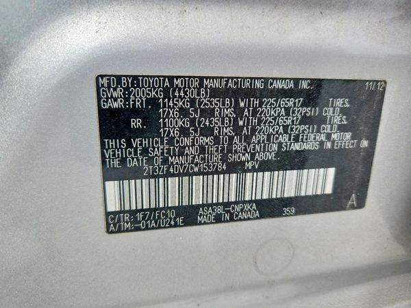 2012 TOYOTA RAV4 Standard — VINS