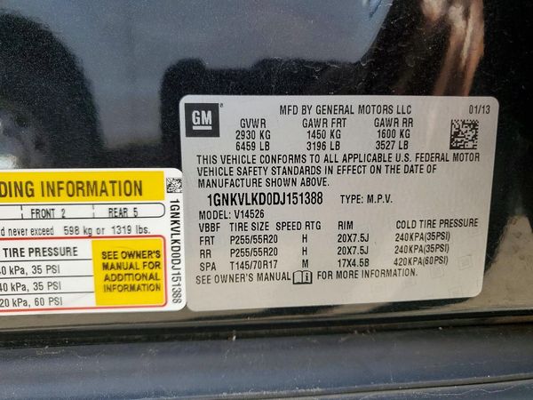 2013 CHEVROLET TRAVERSE LTZ — VINS