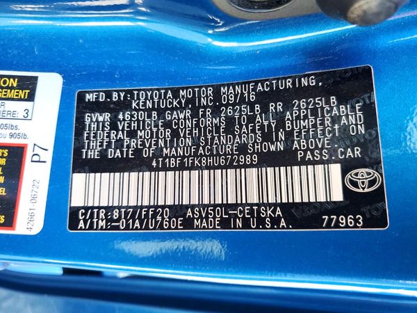 2017 TOYOTA CAMRY LE/SE/XLE/XSE