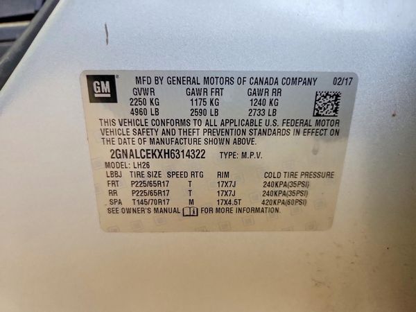 2017 CHEVROLET EQUINOX LT / FL