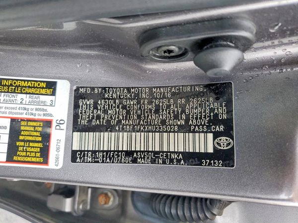2017 TOYOTA CAMRY LE/SE/XLE/XSE