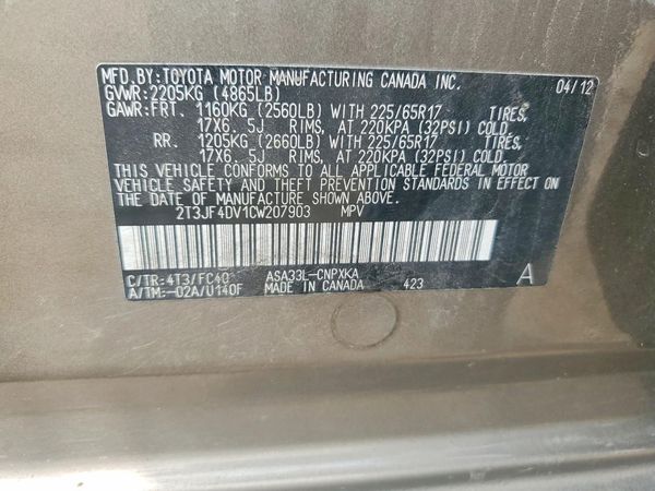 2012 TOYOTA RAV4 BASE Standard