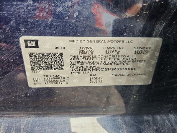 2019 CHEVROLET SUBURBAN LT — VINS