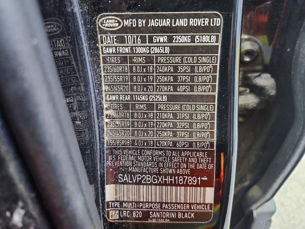 2017 LAND ROVER RANGE ROVER EVOQUE SE