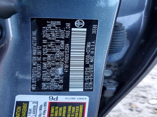 2012 TOYOTA CAMRY — VINS