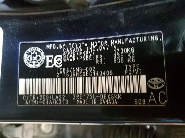 2014 TOYOTA COROLLA L/LE
