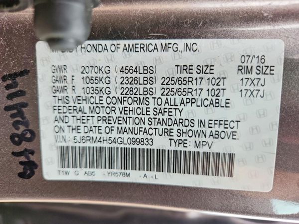 2016 HONDA CRV EX