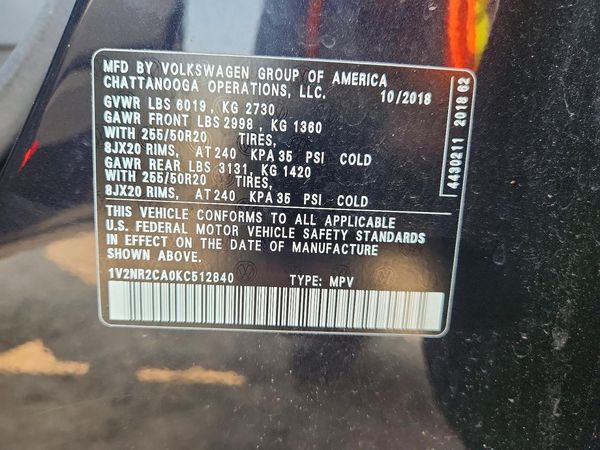 2019 VOLKSWAGEN ATLAS 4Motion SEL Premium