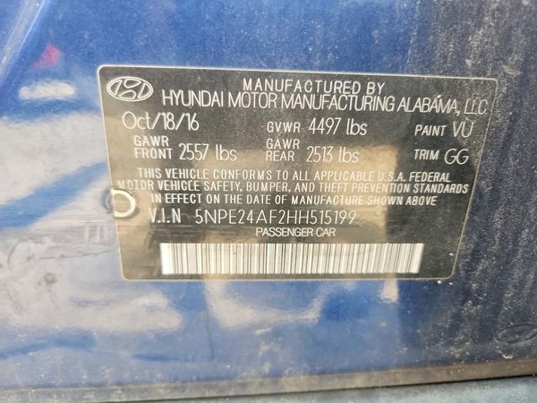 2017 HYUNDAI SONATA SE, Eco