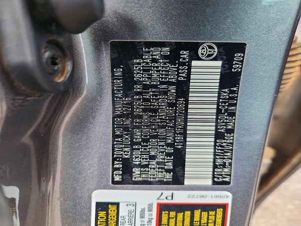 2017 TOYOTA CAMRY LE/SE/XLE/XSE — VINS