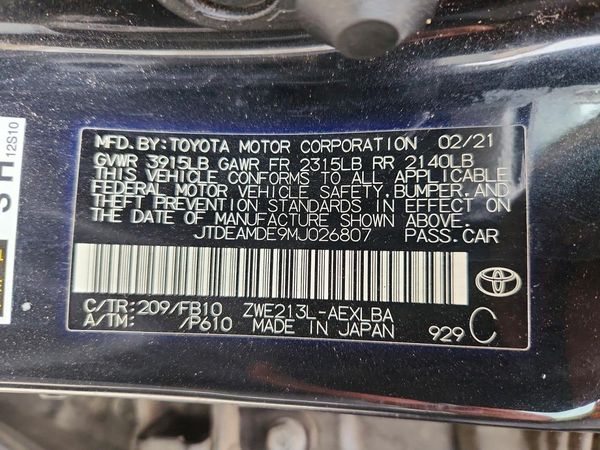 2021 TOYOTA COROLLA LE — VINS