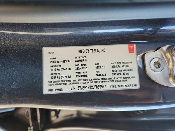 2018 TESLA MODEL 3