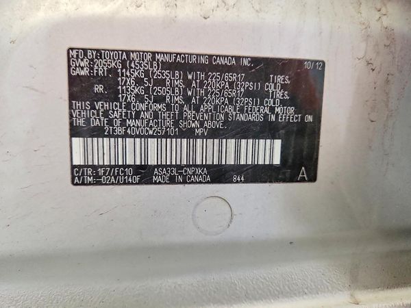 2012 TOYOTA RAV4 Standard — VINS