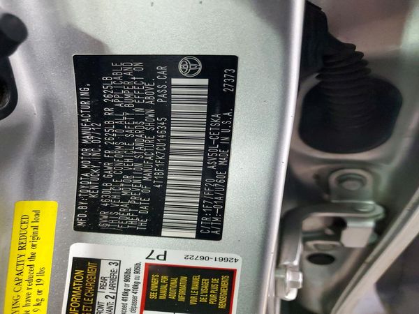2012 TOYOTA CAMRY — VINS