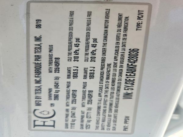 2019 TESLA MODEL 3