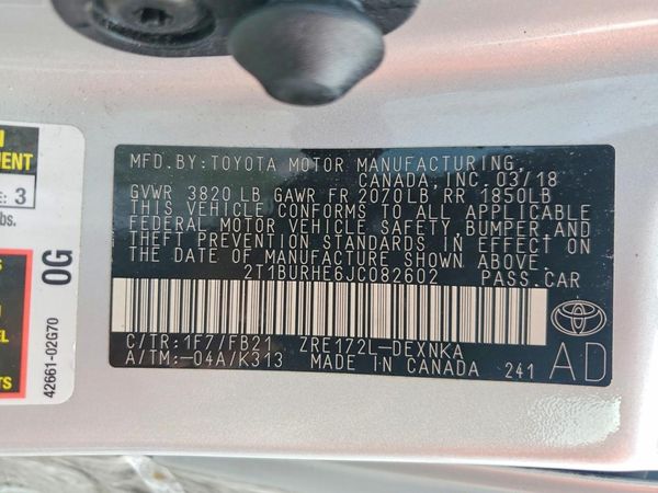 2018 TOYOTA COROLLA L/LE/SE/XLE/XSE — VINS