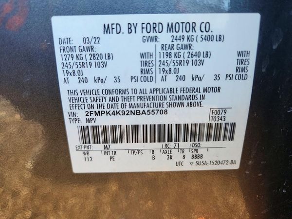 2022 FORD EDGE Titanium — VINS