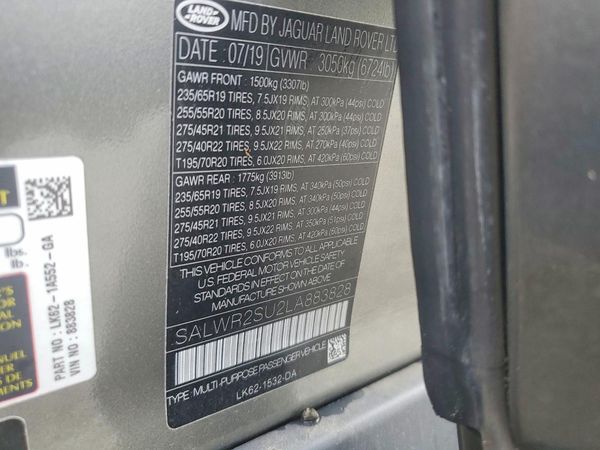 2020 LAND ROVER RANGEROVER HSE — VINS