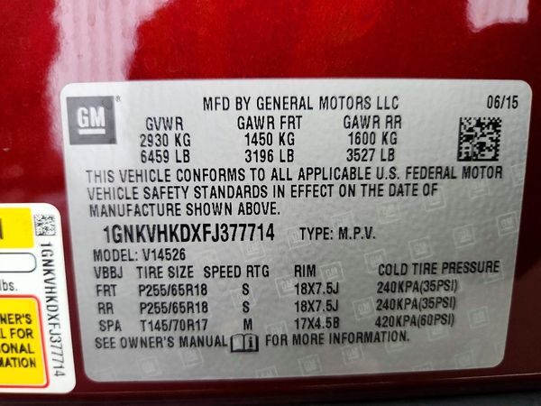 2015 CHEVROLET TRAVERSE 2LT — VINS
