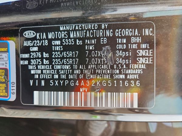 2019 KIA SORENTO L, LX, S