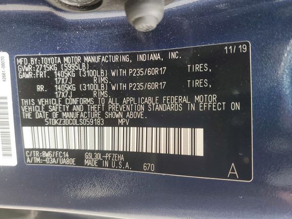 2020 TOYOTA SIENNA E grade