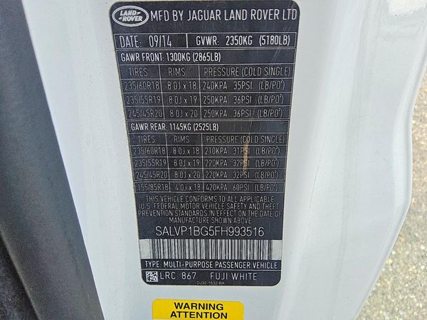 2015 LAND ROVER RANGEROVER Pure Plus — VINS