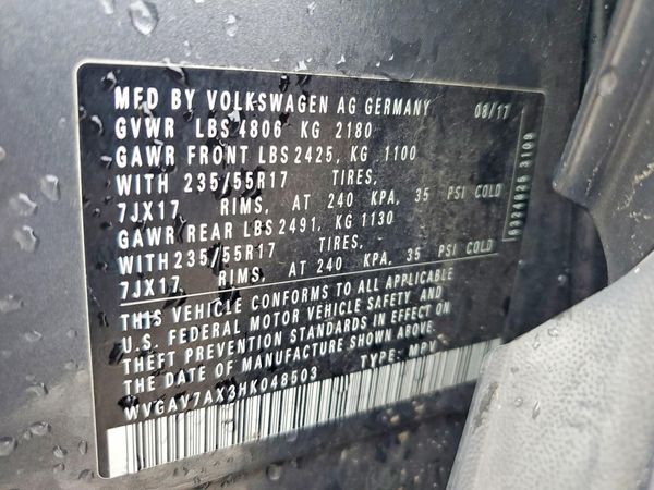 2017 VOLKSWAGEN TIGUAN S, Limited