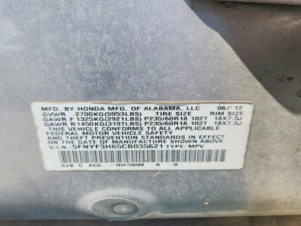 2012 HONDA PILOT EX-L with RES