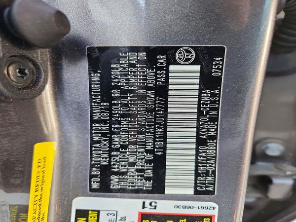 2018 TOYOTA CAMRY L/LE/SE/XLE — VINS