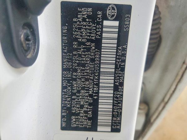 2012 TOYOTA CAMRY — VINS