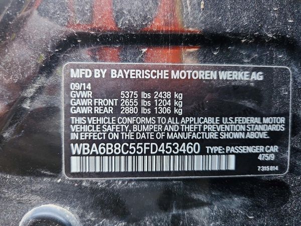 2015 BMW 6 SERIES — VINS