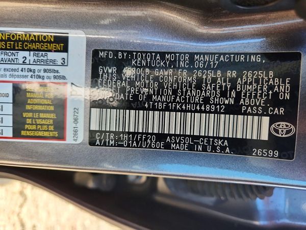 2017 TOYOTA CAMRY LE/SE/XLE/XSE — VINS