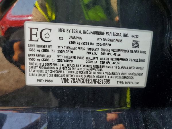 2022 TESLA MODEL Y