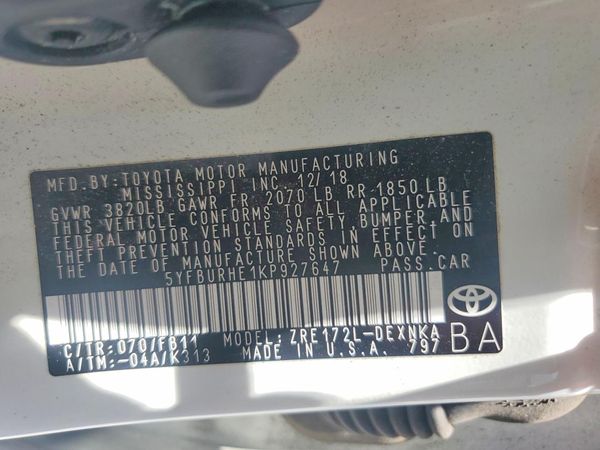 2019 TOYOTA COROLLA