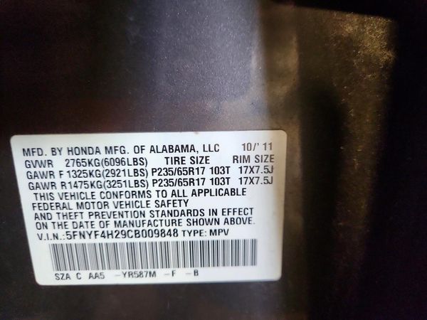 2012 HONDA PILOT LX