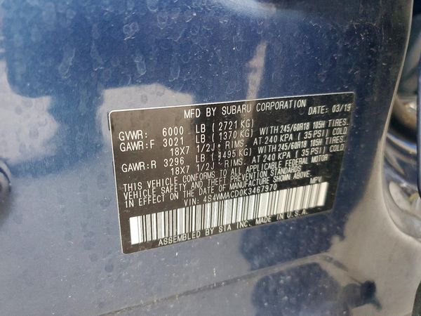 2019 SUBARU ASCENT Premium 8+ES+KA — VINS
