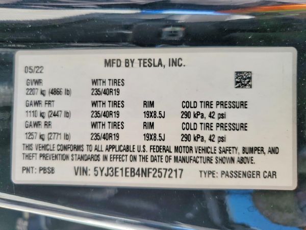 2022 TESLA MODEL 3