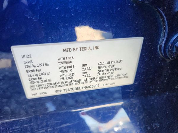 2022 TESLA MODEL Y — VINS