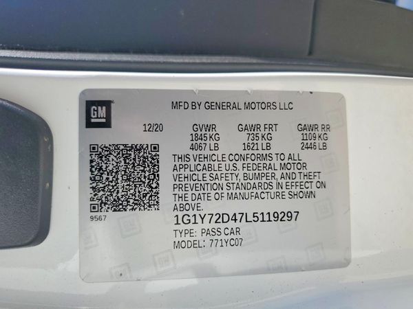 2020 CHEVROLET CORVETTE Preferred 2LT — VINS