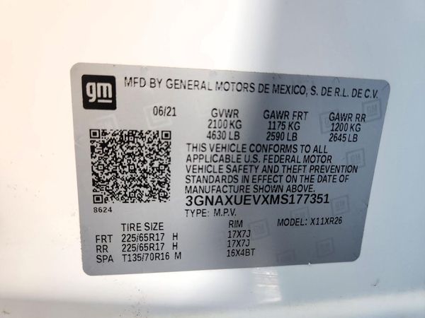2021 CHEVROLET EQUINOX LT (1LT) — VINS