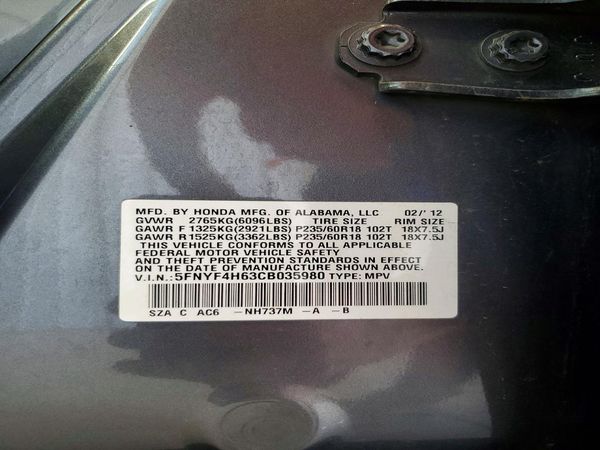 2012 HONDA PILOT EX-L with RES