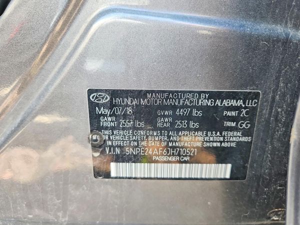 2018 HYUNDAI SONATA SE, Eco — VINS