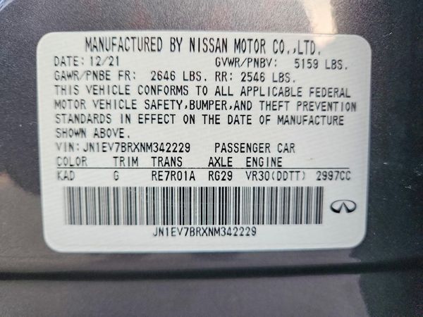 2022 INFINITI Q50 LUXE — VINS