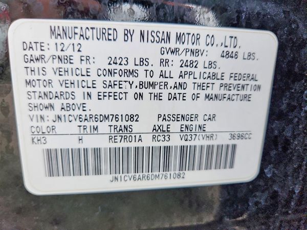2013 INFINITI G37 — VINS
